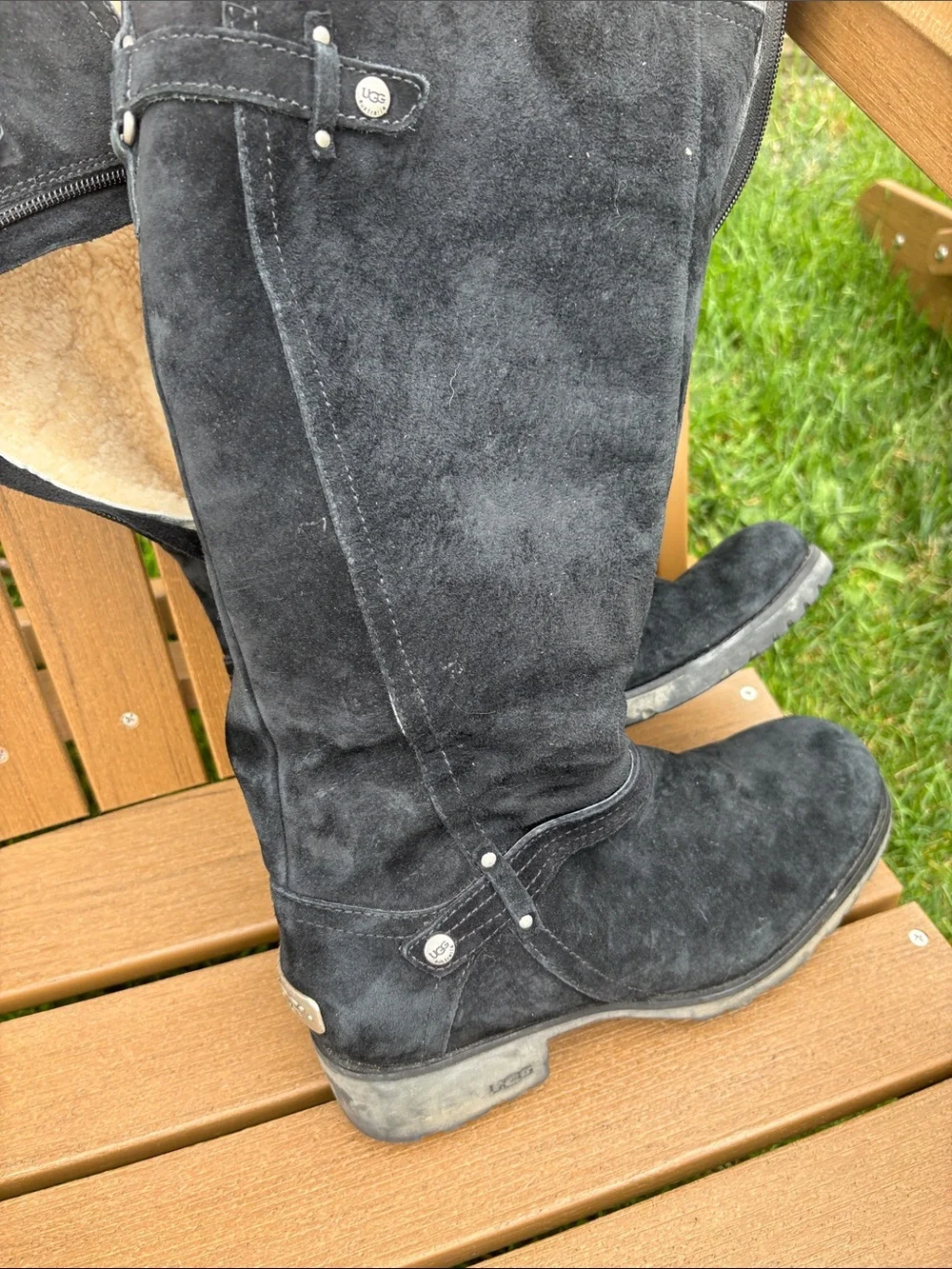 Women’s Black Suede Tall Winter Boots with Shearling Lining